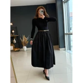 Lucky Life Kadın Uzun Kollu Bisiklet Yaka Uzun üst Viskon Alt Trikoton Elbise thumbnail 11