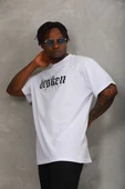 Unisex Oversize Baskılı Bisiklet Yaka T-Shirt - Beyaz - 2