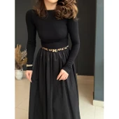 Lucky Life Kadın Uzun Kollu Bisiklet Yaka Uzun üst Viskon Alt Trikoton Elbise thumbnail 9