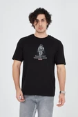 Erkek Penye Baskılı T-Shirt - Siyah - 4