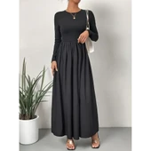 Lucky Life Kadın Uzun Kollu Bisiklet Yaka Uzun üst Viskon Alt Trikoton Elbise thumbnail 5