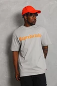 Unisex Oversize Baskılı Bisiklet Yaka T-Shirt - Gri - 1