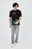 Erkek Baskılı Bisiklet Yaka T-Shirt - Siyah - 1