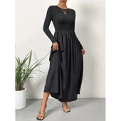 Lucky Life Kadın Uzun Kollu Bisiklet Yaka Uzun üst Viskon Alt Trikoton Elbise thumbnail 1