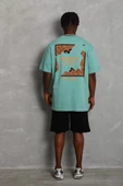 Unisex Oversize Baskılı Bisiklet Yaka T-Shirt - Mint Yeşili - 1