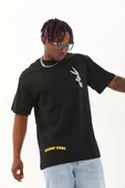 Unisex Oversize Baskılı Bisiklet Yaka T-Shirt - Siyah - 1