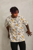 Unisex Oversize Baskılı Bisiklet Yaka T-Shirt - Gri - 5