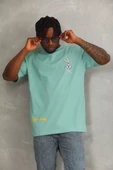 Unisex Oversize Baskılı Bisiklet Yaka T-Shirt - Mint Yeşili - 2