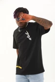 Unisex Oversize Baskılı Bisiklet Yaka T-Shirt - Siyah - 2
