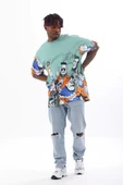 Unisex Oversize Baskılı Bisiklet Yaka T-Shirt - Mint Yeşili - 3