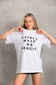 Unisex Baskılı Oversize T-Shirt - Beyaz - 5