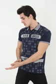 Erkek Yakalı Slim Fit Baskılı T-Shirt - Lacivert - 3