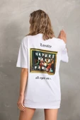 Unisex Baskılı Oversize T-Shirt - Beyaz - 7