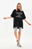 Unisex Baskılı Oversize T-Shirt - Siyah - 6