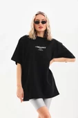 Unisex Baskılı Oversize T-Shirt - Siyah - 5