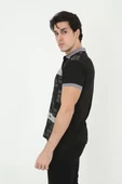 Erkek Yakalı Slim Fit Baskılı T-Shirt - Siyah - 4