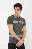 Erkek Yakalı Slim Fit Baskılı T-Shirt - Haki - 4