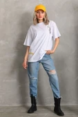 Unisex Baskılı Oversize T-Shirt - Beyaz - 7