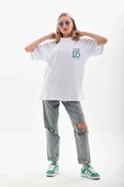 Unisex Baskılı Oversize T-Shirt - Beyaz - 6