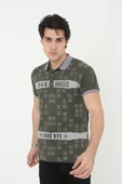 Erkek Yakalı Slim Fit Baskılı T-Shirt - Haki - 1
