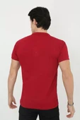 Erkek Yakalı Slim Fit Pike Çizgili T-Shirt - Kırmızı - 2