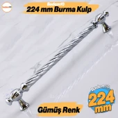 Burma Metal Gümüş Kulp 224 mm Mobilya Çekmece Mutfak Dolabı Dolap Kapak Kulpları Kulb Kulpu 22.4 cm thumbnail 1