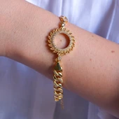 Çeyrek Altın Çerçeve Bileklik Çelik Altın Kaplama Figaro Güneş Model BLK-1097 thumbnail 2