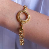 Çeyrek Altın Çerçeve Bileklik Çelik Altın Kaplama İşlemeli Figaro Model BLK-1085 thumbnail 2