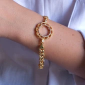 Çeyrek Altın Çerçeve Bileklik Çelik Altın Kaplama Çiçek Figaro Model BLK-1092 thumbnail 2