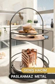 Bino Servis Sunum Ikramlık Siyah Büyük Lüks 2 Katlı 40cm Organizer Mutfak Düzenleyici Pasta Standı - 3