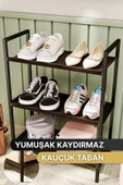 Bino Ayakkabılık Metal Ayakkabılık Ahşap Ayakkabılık Dekoratif 3Katlı Kumaşlı Mobilya Çok Amaçlı Raf - 4