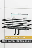 Bino Banyo Düzenleyici Şampuanlık Sabunluk 1 ADET Lüks Metal Yapışkanlı 2 Askılı Duş Rafı Organizer - 6