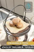 Bino Servis Sunum Ikramlık Siyah Büyük Lüks 2 Katlı 40cm Organizer Mutfak Düzenleyici Pasta Standı - 2