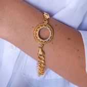 Çeyrek Altın Çerçeve Bileklik Çelik Altın Kaplama İşlemeli Figaro Model BLK-1114 thumbnail 2