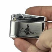 Osmanlı Tuğralı Gazlı Çakmak Gümüş Renk - 3