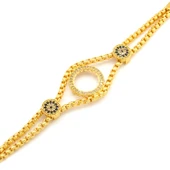 Çeyrek Altın Çerçeve Bileklik Çelik Altın Kaplama Nazar Boncuklu Model BLK-1070 thumbnail 1