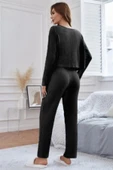 Viskon siyah 3lü trend crop takım - 4