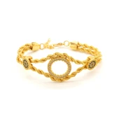 Çeyrek Altın Çerçeve Bileklik Çelik Altın Kaplama Nazar Boncuklu Model BLK-1067 thumbnail 1