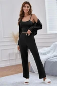 Viskon siyah 3lü trend crop takım - 2