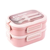 Tantitoni Paslanmaz Çelik 2 Katlı Çatal Ve Kaşıklı Yemek Taşıma Kabı 1.65lt Pembe thumbnail 1