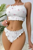 YNT Beyaz Çiçek Desenli Marum Trim Alt Üst Takım 16088 - 3