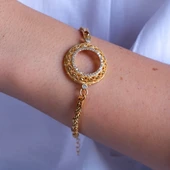 Çeyrek Altın Çerçeve Bileklik Çelik Altın Kaplama İşlemeli Burgu Model BLK-1075 thumbnail 2