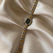 Exara Halkalı Altın ve Gümüş Renkli Safir Cam Vintage Kadın Kol Saati - 1
