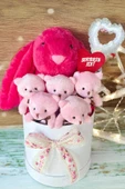 SOLE Premium Özel Hediye Kutusunda 45 cm Fuşya Bunny Tavşan ve 5 Adet Pembe Peluş Ayıcık Buketi - 2