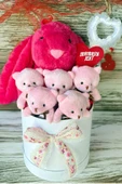 SOLE Premium Özel Hediye Kutusunda 45 cm Fuşya Bunny Tavşan ve 5 Adet Pembe Peluş Ayıcık Buketi - 3