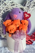 SOLE Premium Özel Hediye Kutusunda  45 cm Bunny Tavşan ve 5 Adet Turuncu Peluş Ayıcık Buketi - 3
