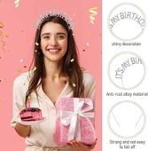 Kristal Taşlı Gümüş Renk İt's My Birthday Yazılı Doğum Günü Parti Tacı 14x16 cm - 1