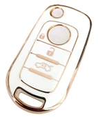 Fiat Egea Uyumlu Nano Kumanda Anahtar Kılıfı Oto Anahtarlık 3 Tuşlu Beyaz Gold - 2
