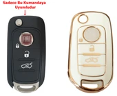 Fiat Egea Uyumlu Nano Kumanda Anahtar Kılıfı Oto Anahtarlık 3 Tuşlu Beyaz Gold - 5