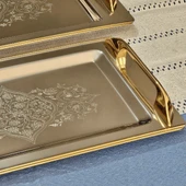 Sudedi Home Tuğba Gold Kaplama 1MM Paslanmaz Çelik 2li Tepsi 18/10 - 1